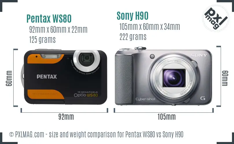 Pentax WS80 vs Sony H90 size comparison Pentax WS80 vs Sony H90 size comparison