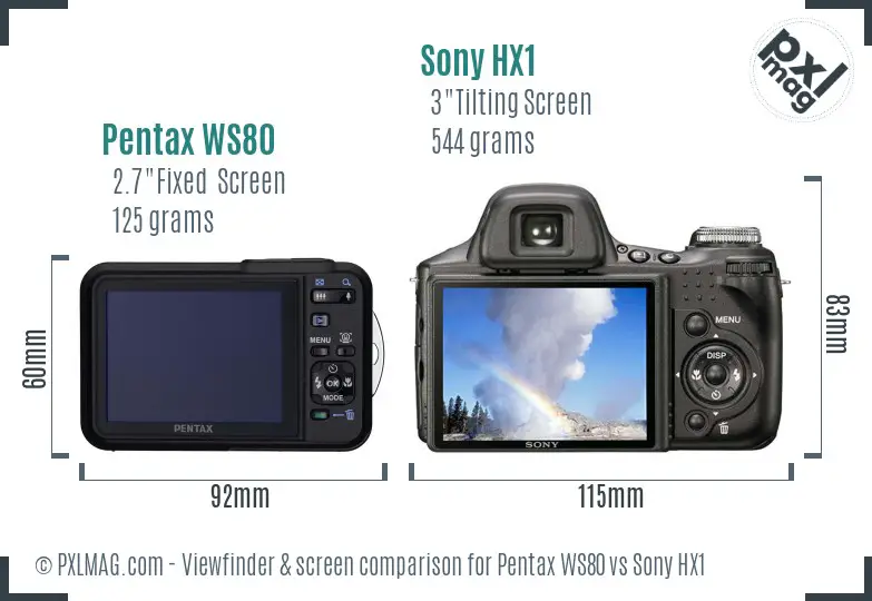 Pentax WS80 vs Sony HX1 Screen and Viewfinder comparison