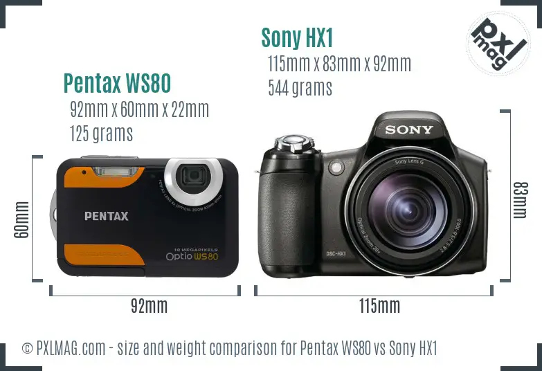 Pentax WS80 vs Sony HX1 size comparison