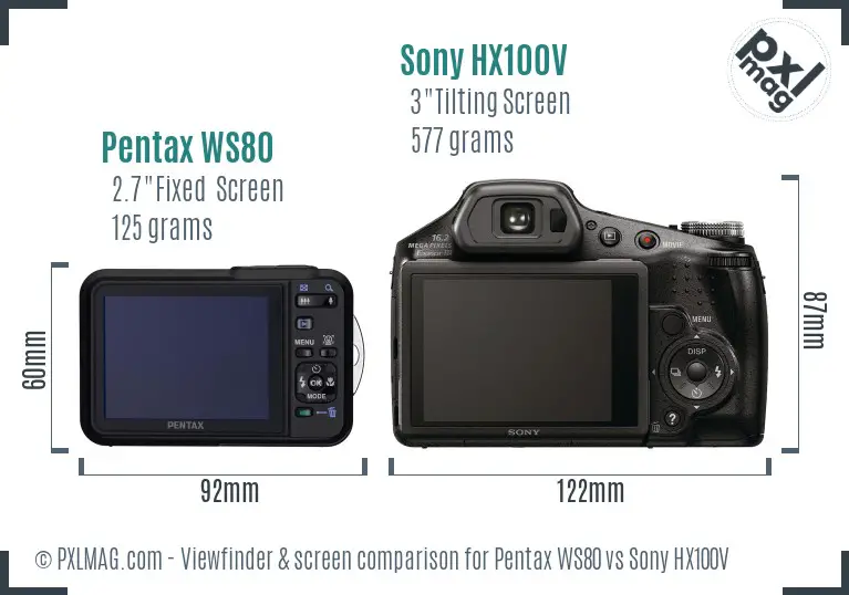 Pentax WS80 vs Sony HX100V Screen and Viewfinder comparison