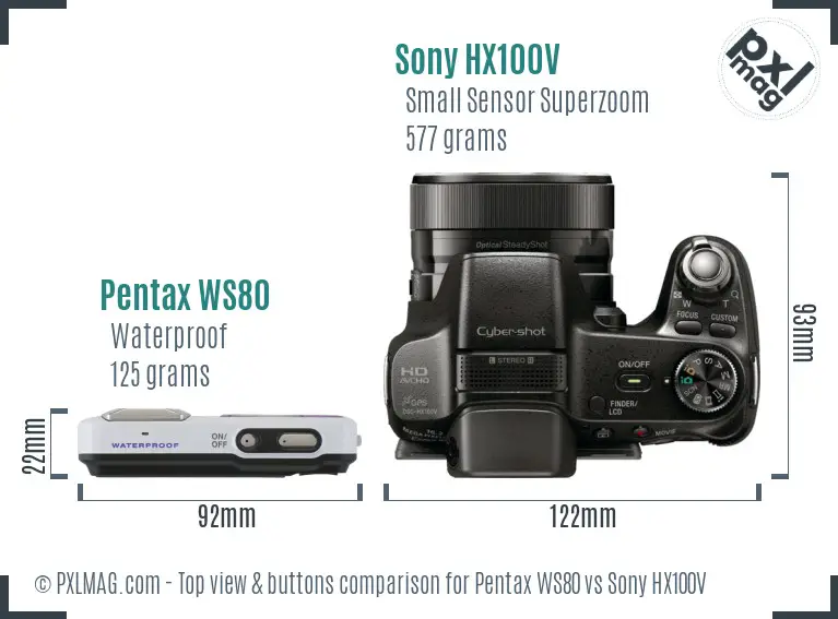 Pentax WS80 vs Sony HX100V top view buttons comparison