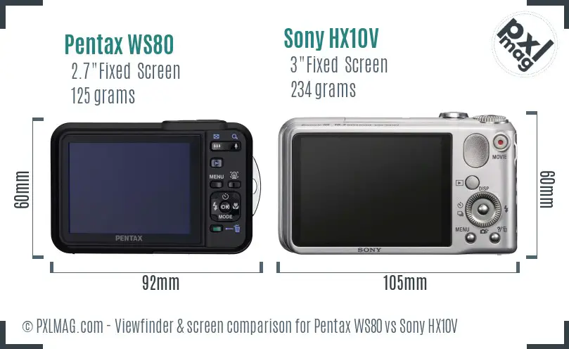 Pentax WS80 vs Sony HX10V Screen and Viewfinder comparison