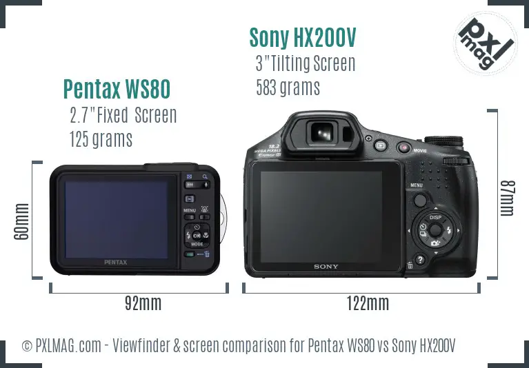 Pentax WS80 vs Sony HX200V Screen and Viewfinder comparison