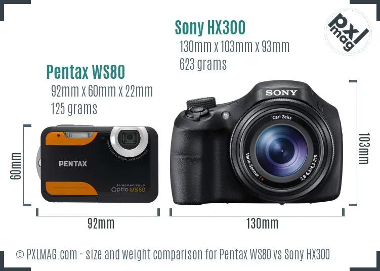 Pentax WS80 vs Sony HX300 size comparison