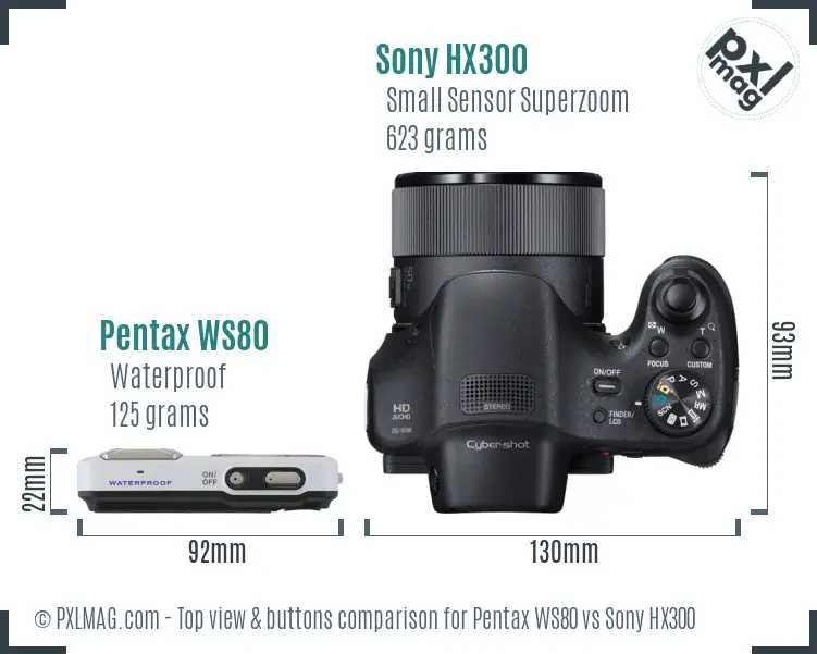 Pentax WS80 vs Sony HX300 top view buttons comparison