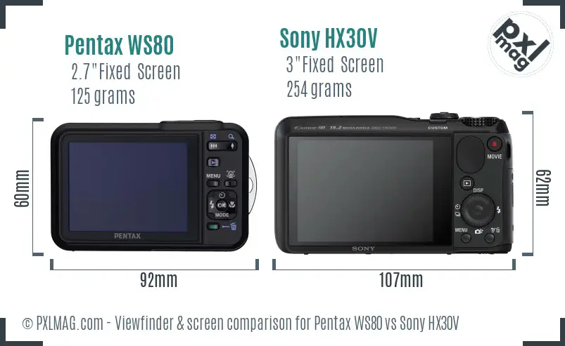 Pentax WS80 vs Sony HX30V Screen and Viewfinder comparison