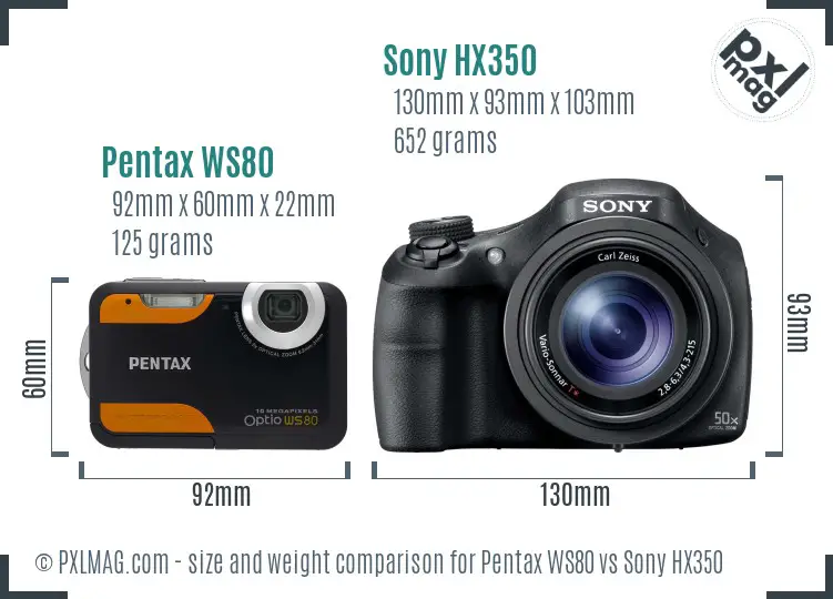 Pentax WS80 vs Sony HX350 size comparison
