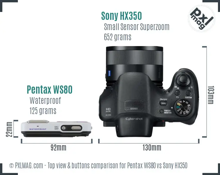 Pentax WS80 vs Sony HX350 top view buttons comparison