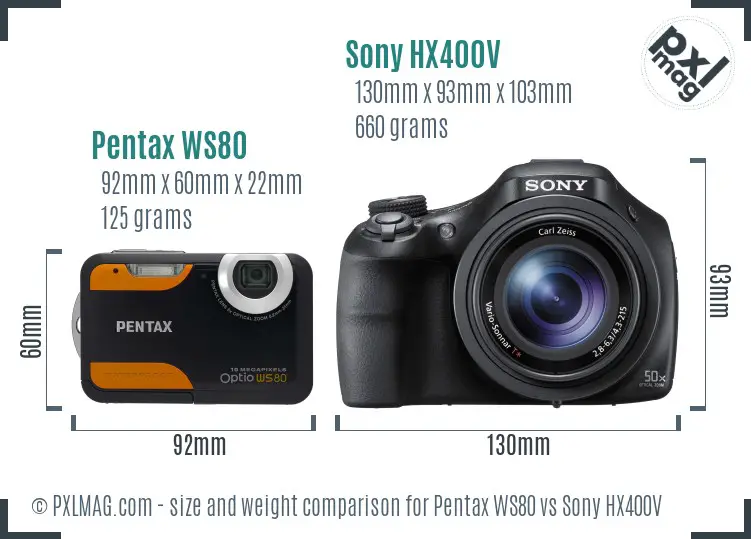 Pentax WS80 vs Sony HX400V size comparison