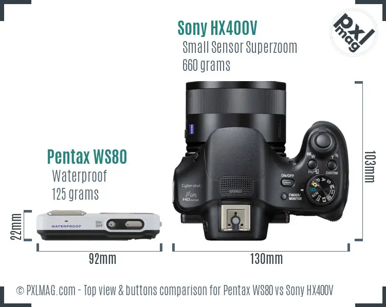 Pentax WS80 vs Sony HX400V top view buttons comparison