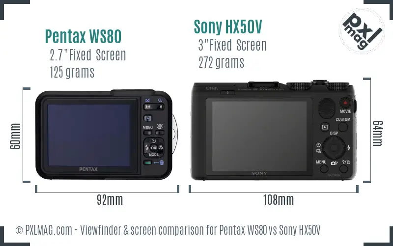 Pentax WS80 vs Sony HX50V Screen and Viewfinder comparison