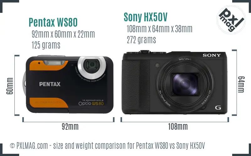 Pentax WS80 vs Sony HX50V size comparison