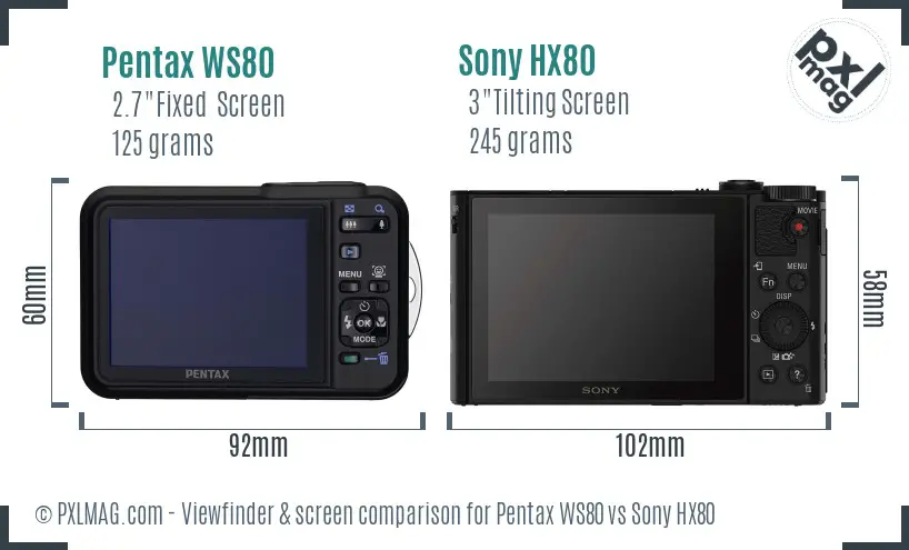 Pentax WS80 vs Sony HX80 Screen and Viewfinder comparison