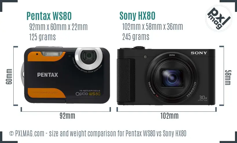 Pentax WS80 vs Sony HX80 size comparison