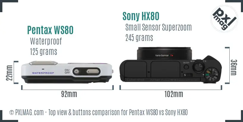 Pentax WS80 vs Sony HX80 top view buttons comparison