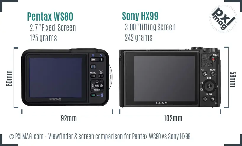 Pentax WS80 vs Sony HX99 Screen and Viewfinder comparison