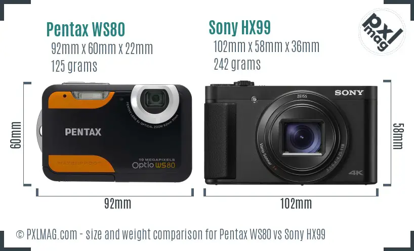 Pentax WS80 vs Sony HX99 size comparison
