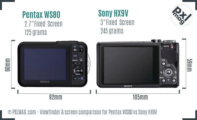 Pentax WS80 vs Sony HX9V Screen and Viewfinder comparison