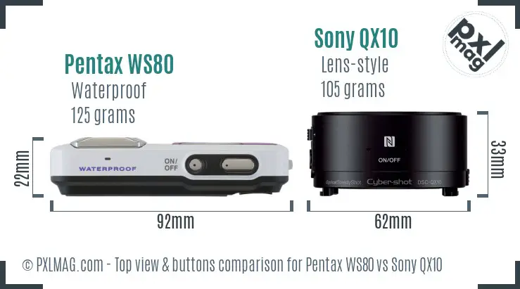 Pentax WS80 vs Sony QX10 top view buttons comparison