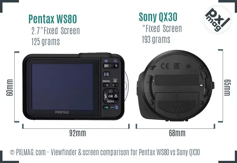 Pentax WS80 vs Sony QX30 Screen and Viewfinder comparison