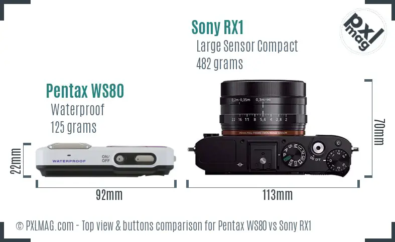 Pentax WS80 vs Sony RX1 top view buttons comparison