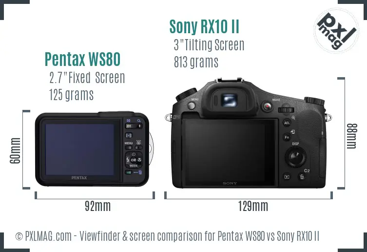 Pentax WS80 vs Sony RX10 II Screen and Viewfinder comparison