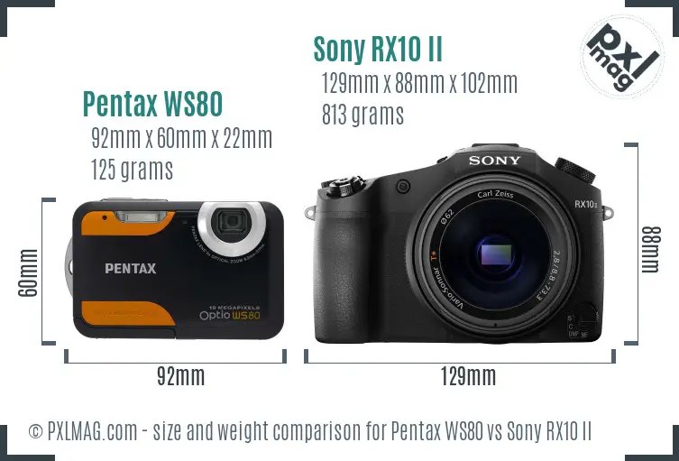 Pentax WS80 vs Sony RX10 II size comparison