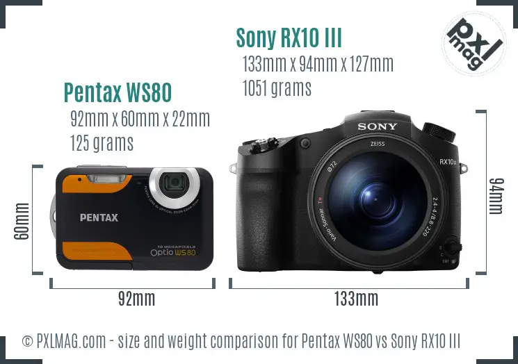 Pentax WS80 vs Sony RX10 III size comparison