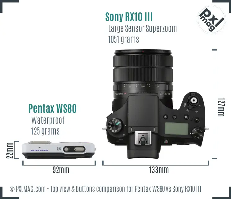 Pentax WS80 vs Sony RX10 III top view buttons comparison