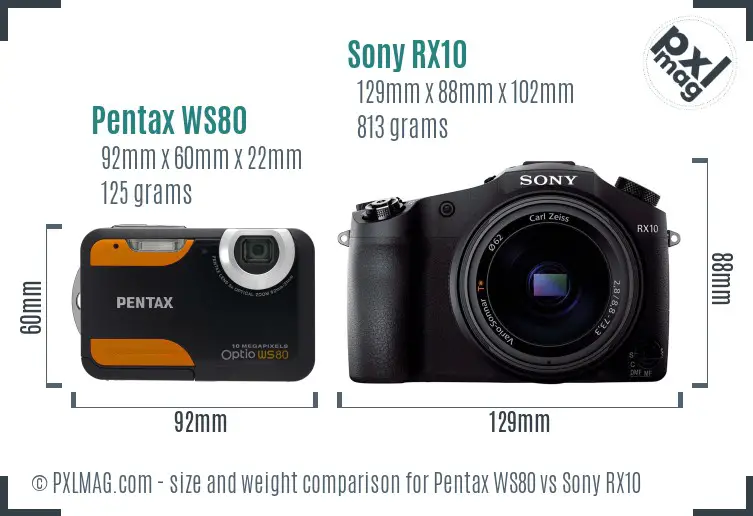 Pentax WS80 vs Sony RX10 size comparison