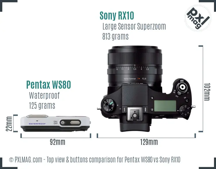 Pentax WS80 vs Sony RX10 top view buttons comparison