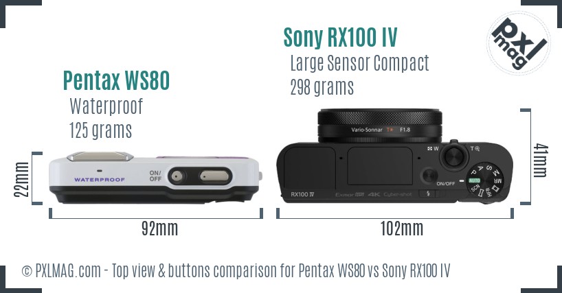 Pentax WS80 vs Sony RX100 IV top view buttons comparison