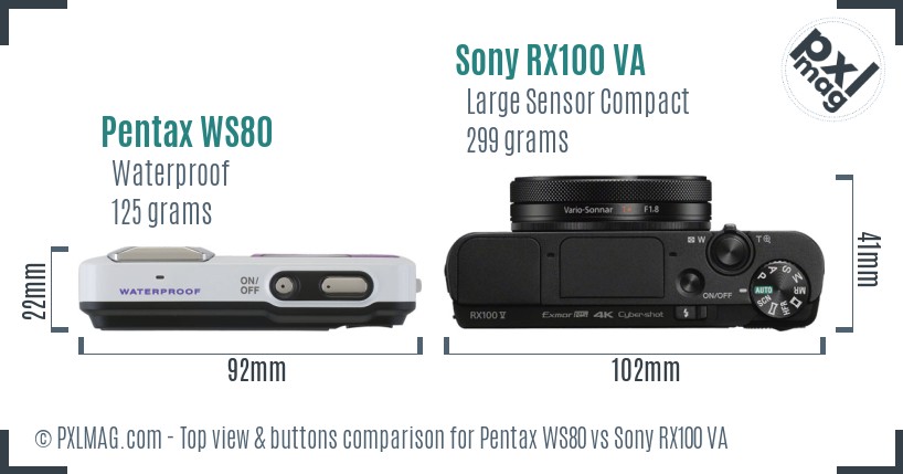 Pentax WS80 vs Sony RX100 VA top view buttons comparison
