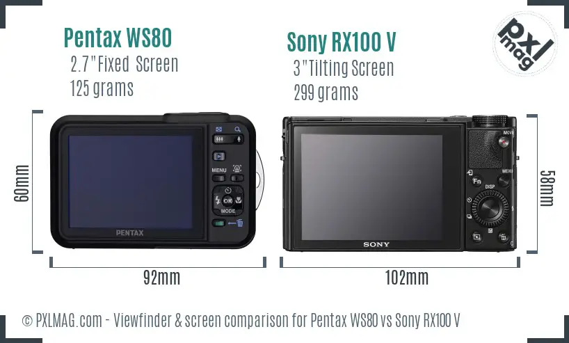 Pentax WS80 vs Sony RX100 V Screen and Viewfinder comparison