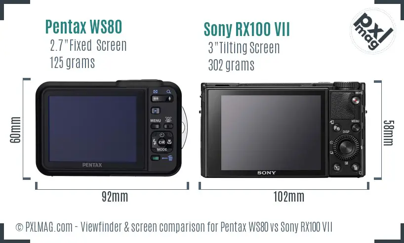 Pentax WS80 vs Sony RX100 VII Screen and Viewfinder comparison