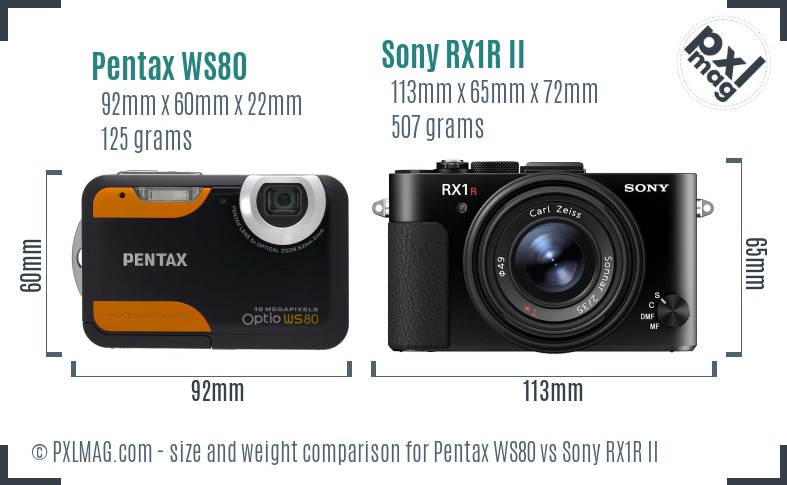 Pentax WS80 vs Sony RX1R II size comparison Pentax WS80 vs Sony RX1R II size comparison
