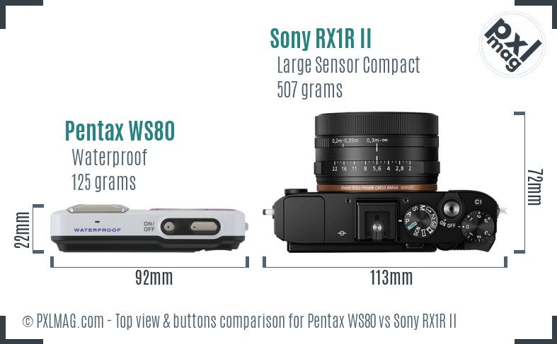 Pentax WS80 vs Sony RX1R II top view buttons comparison