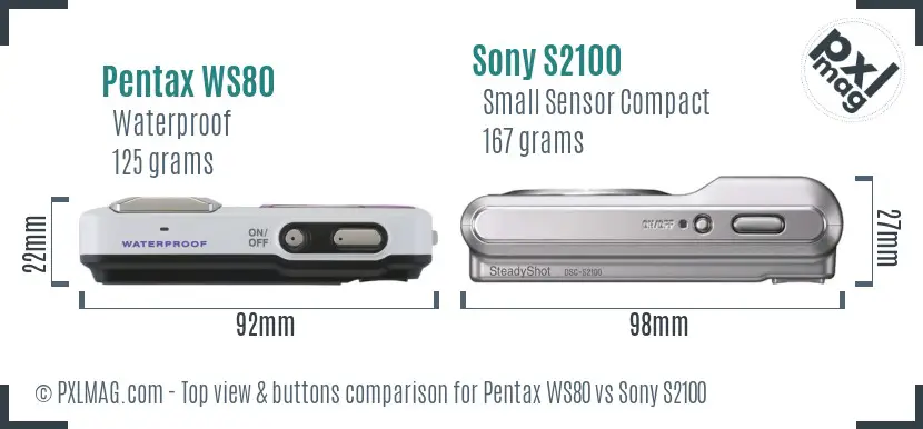Pentax WS80 vs Sony S2100 top view buttons comparison