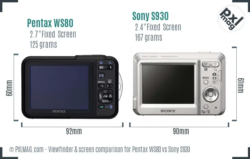 Pentax WS80 vs Sony S930 Screen and Viewfinder comparison