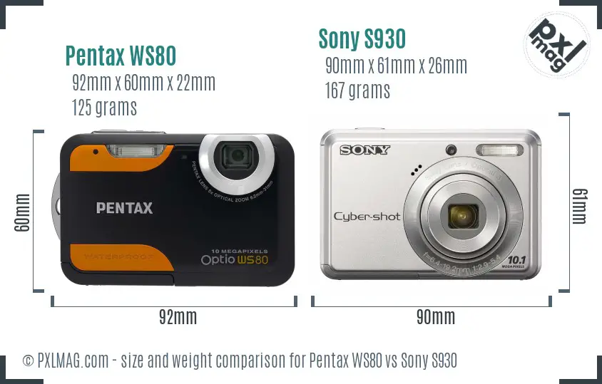 Pentax WS80 vs Sony S930 size comparison