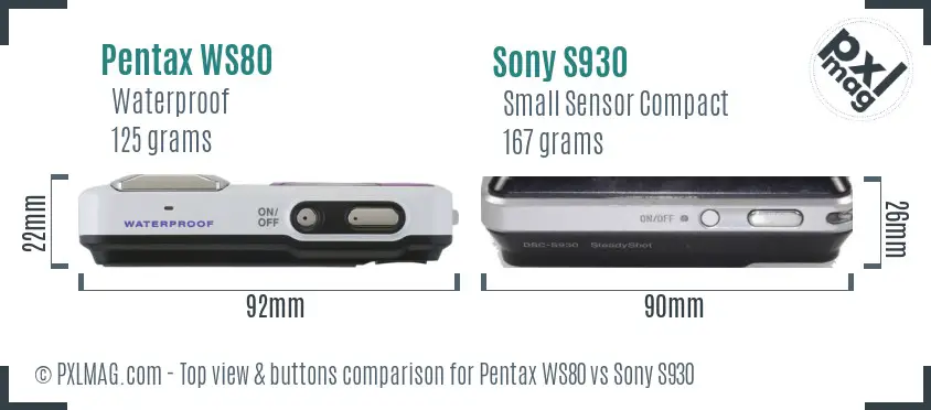 Pentax WS80 vs Sony S930 top view buttons comparison