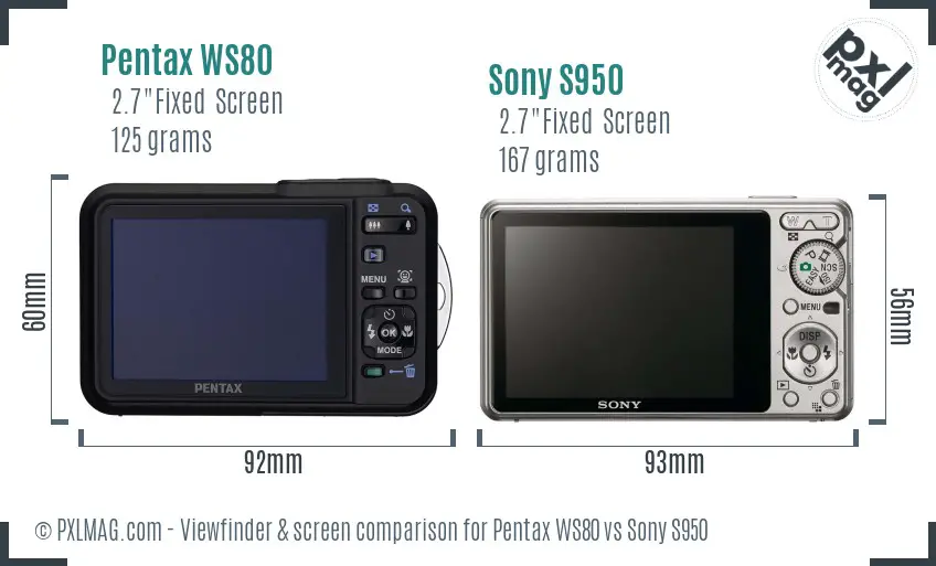 Pentax WS80 vs Sony S950 Screen and Viewfinder comparison Pentax WS80 vs Sony S950 Screen and Viewfinder comparison