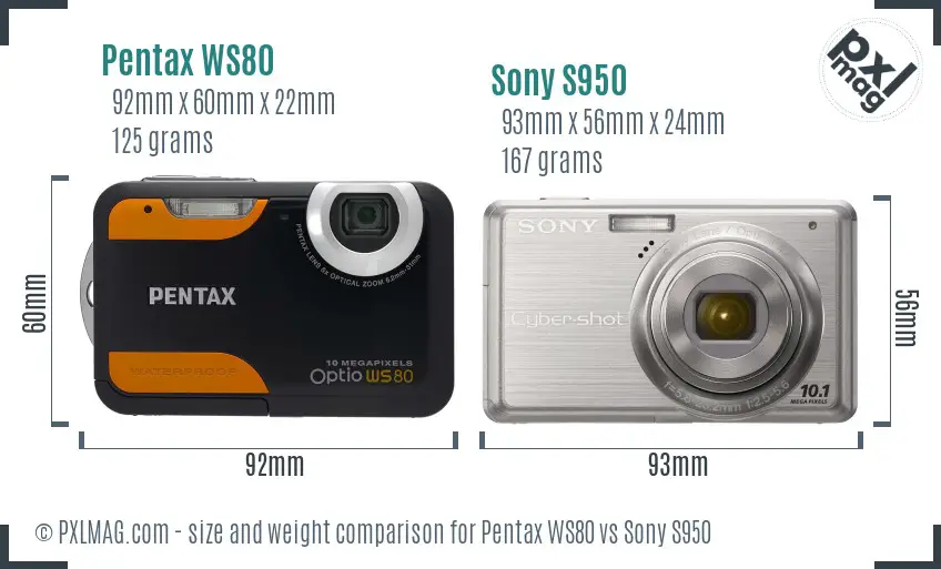 Pentax WS80 vs Sony S950 size comparison Pentax WS80 vs Sony S950 size comparison