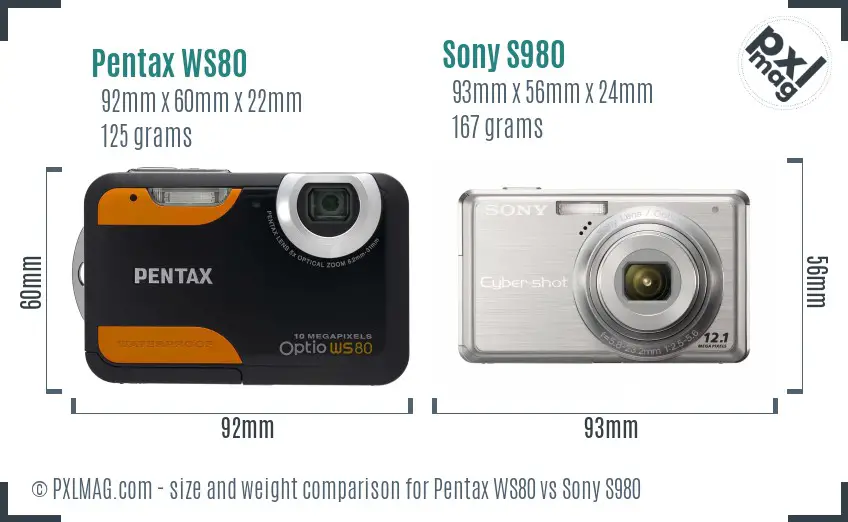 Pentax WS80 vs Sony S980 size comparison