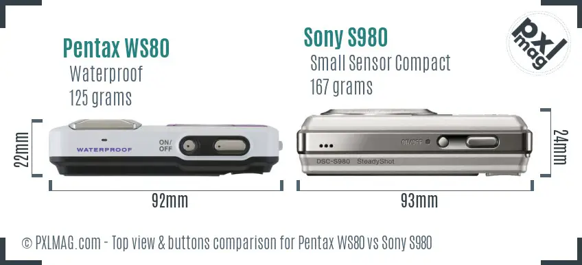 Pentax WS80 vs Sony S980 top view buttons comparison