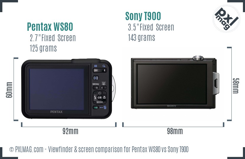Pentax WS80 vs Sony T900 Screen and Viewfinder comparison