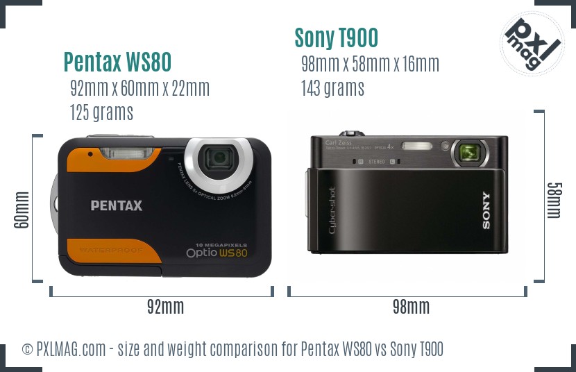 Pentax WS80 vs Sony T900 size comparison Pentax WS80 vs Sony T900 size comparison