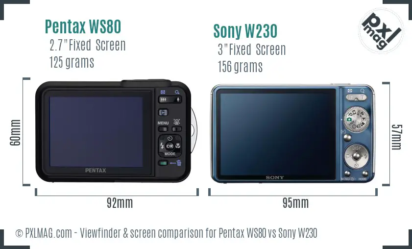 Pentax WS80 vs Sony W230 Screen and Viewfinder comparison