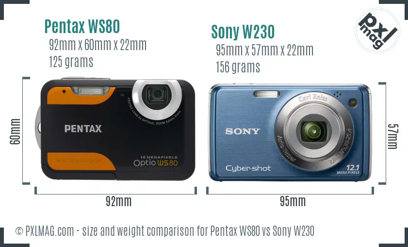 Pentax WS80 vs Sony W230 size comparison