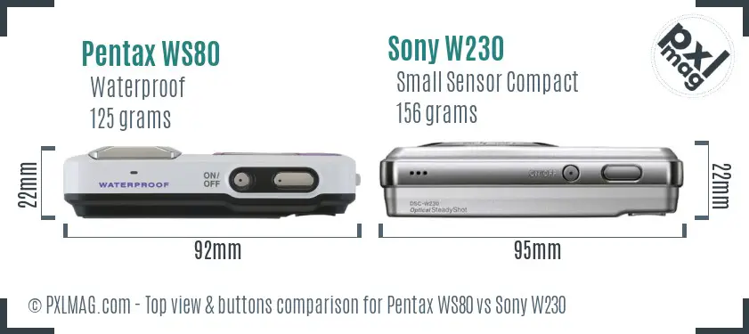 Pentax WS80 vs Sony W230 top view buttons comparison